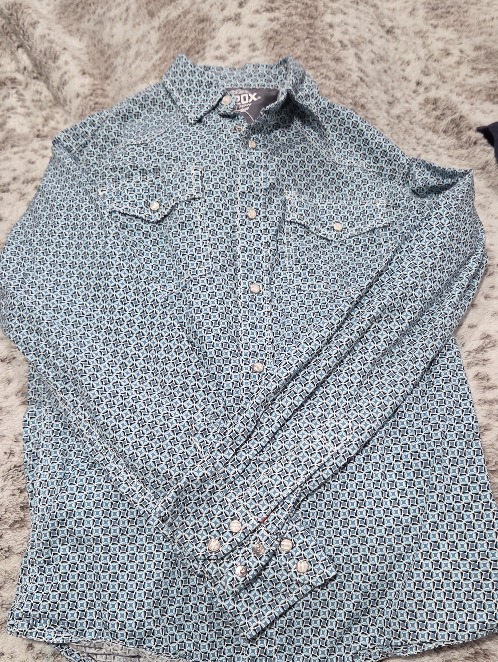 Wrangler 20X Blue Geometric Print Button-Down Shirt